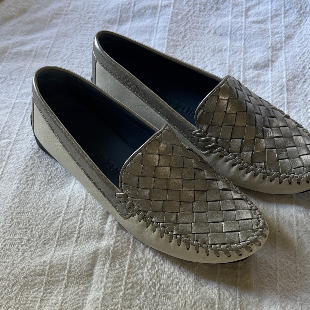 Robert Zur Woven Leather Slip-On Driving Moc in Silver & White combo